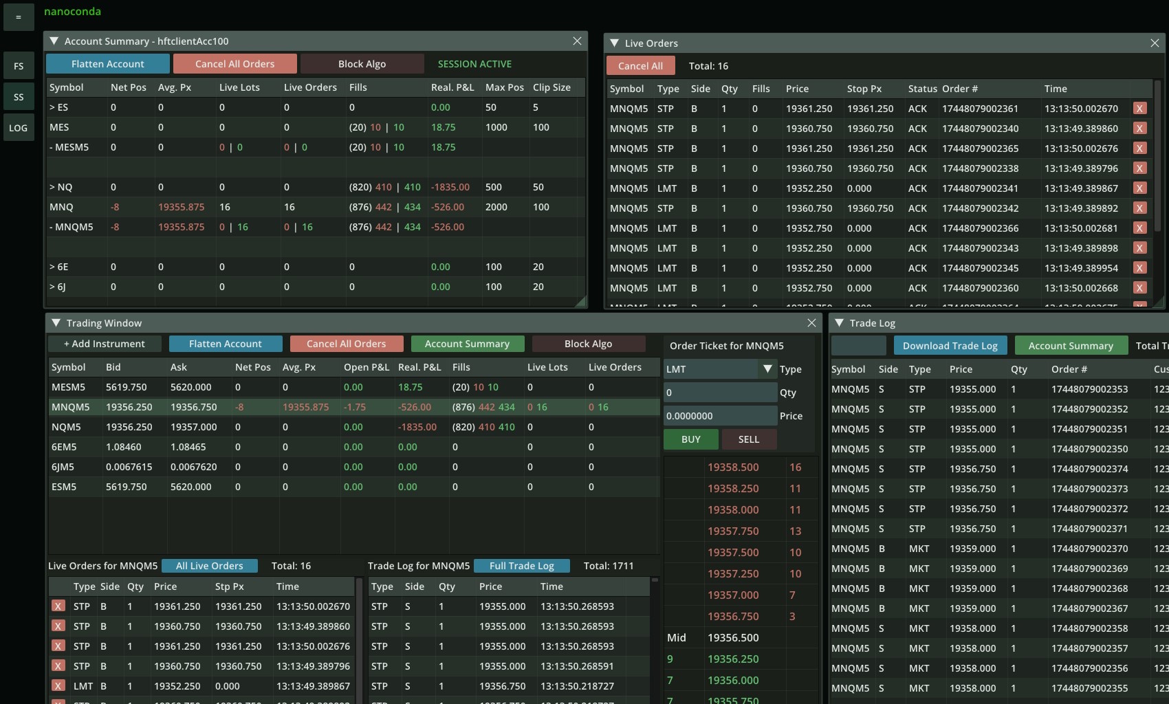 Nanoconda Trading GUI