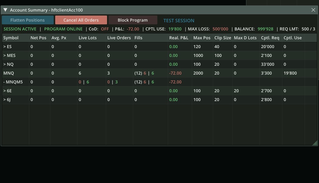 Account & Position Summary – multi-account, real-time P&L tracking
